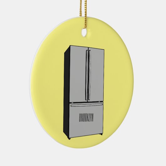 ドアフランスの冷蔵庫の漫画イラストレーション セラミックオーナメント (右)