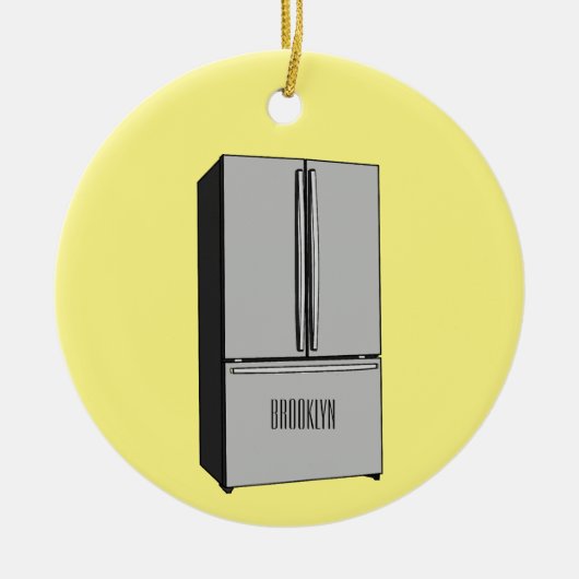 ドアフランスの冷蔵庫の漫画イラストレーション セラミックオーナメント (正面)