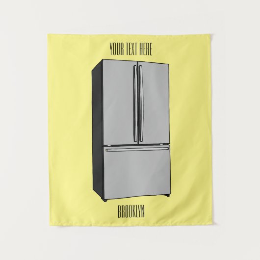 ドアフランスの冷蔵庫の漫画イラストレーション タペストリー (正面)