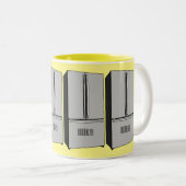 ドアフランスの冷蔵庫の漫画イラストレーション ツートーンマグカップ (正面右)