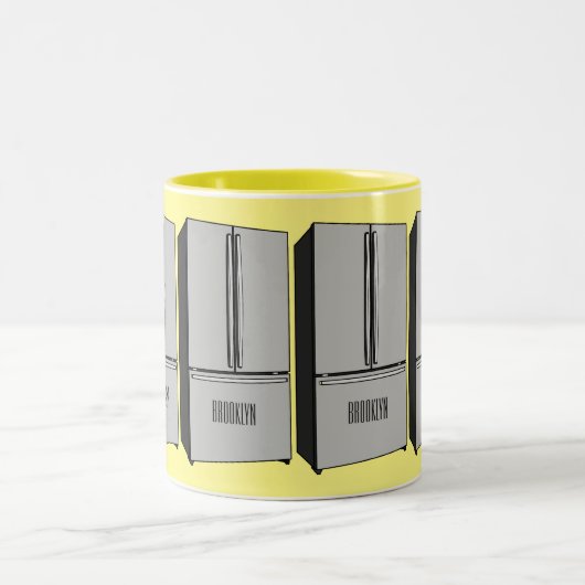 ドアフランスの冷蔵庫の漫画イラストレーション ツートーンマグカップ (中央)