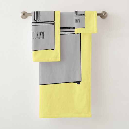 ドアフランスの冷蔵庫の漫画イラストレーション バスタオルセット (インサイチュ)