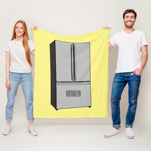 ドアフランスの冷蔵庫の漫画イラストレーション フリースブランケット (インサイチュ)