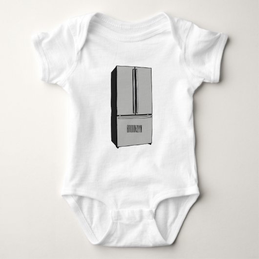 ドアフランスの冷蔵庫の漫画イラストレーション ベビーボディスーツ (正面)
