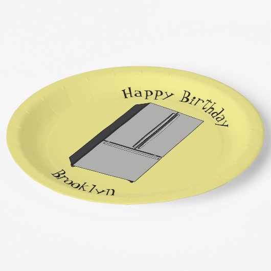 ドアフランスの冷蔵庫の漫画イラストレーション ペーパープレート (アングル)