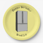 ドアフランスの冷蔵庫の漫画イラストレーション ペーパープレート (正面)