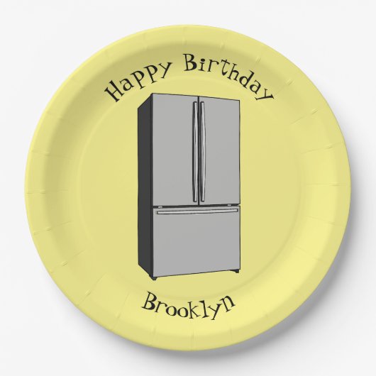 ドアフランスの冷蔵庫の漫画イラストレーション ペーパープレート (正面)