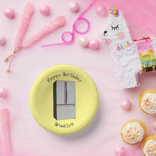 ドアフランスの冷蔵庫の漫画イラストレーション ペーパーボウル (パーティー)