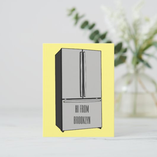 ドアフランスの冷蔵庫の漫画イラストレーション ポストカード (スタンド正面)