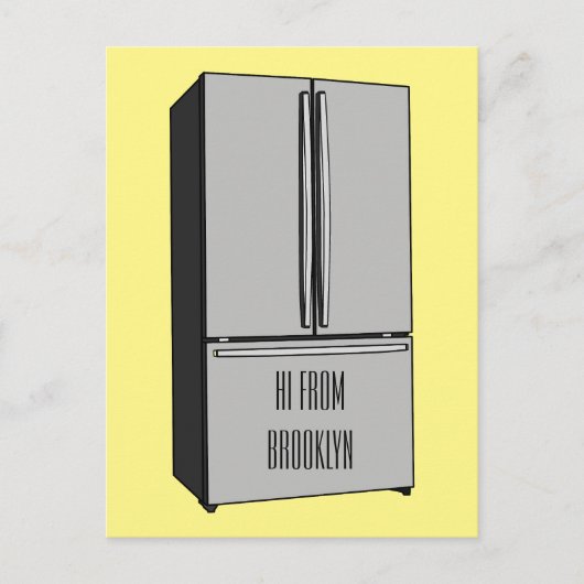 ドアフランスの冷蔵庫の漫画イラストレーション ポストカード (正面)