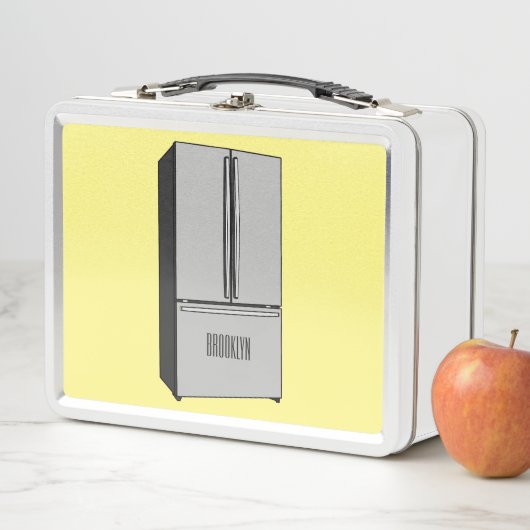 ドアフランスの冷蔵庫の漫画イラストレーション メタルランチボックス (インサイチュ)