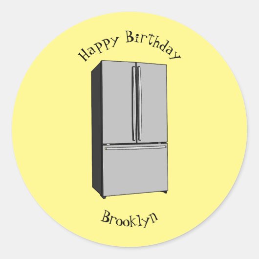 ドアフランスの冷蔵庫の漫画イラストレーション ラウンドシール (正面)