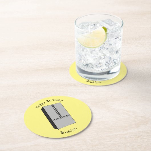 ドアフランスの冷蔵庫の漫画イラストレーション ラウンドペーパーコースター (インサイチュ)