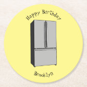 ドアフランスの冷蔵庫の漫画イラストレーション ラウンドペーパーコースター (正面)