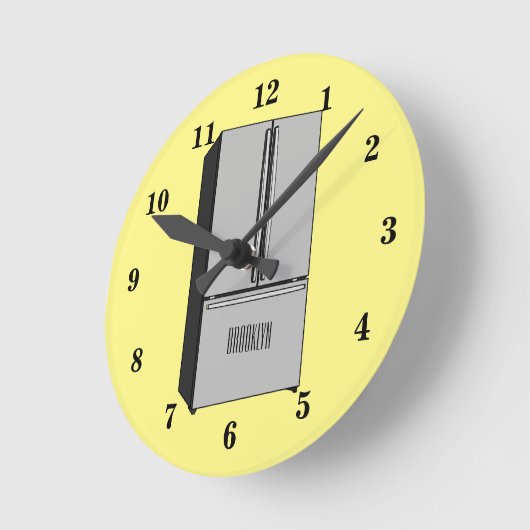 ドアフランスの冷蔵庫の漫画イラストレーション ラウンド壁時計 (傾斜)