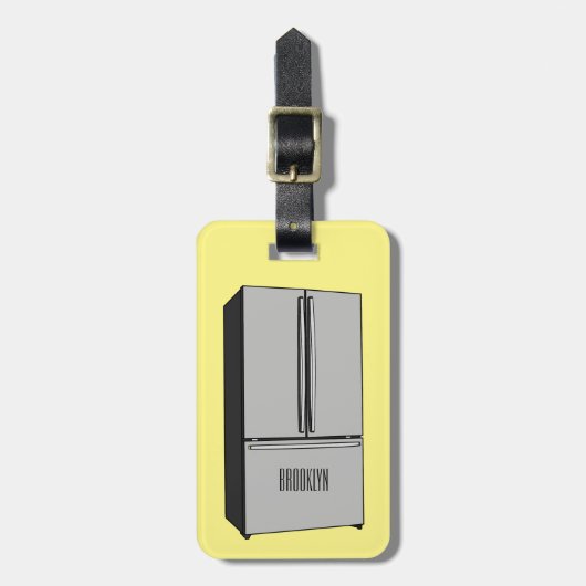 ドアフランスの冷蔵庫の漫画イラストレーション ラゲッジタグ (正面縦)