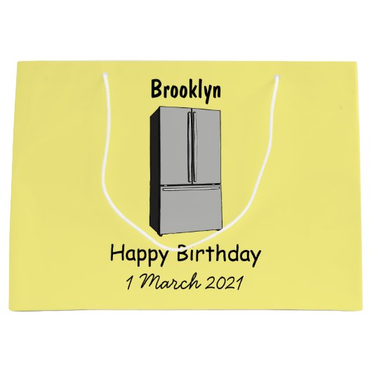 ドアフランスの冷蔵庫の漫画イラストレーション ラージペーパーバッグ (正面)