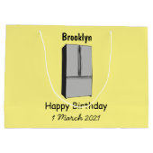 ドアフランスの冷蔵庫の漫画イラストレーション ラージペーパーバッグ (裏面)