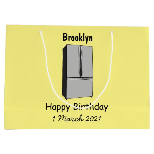 ドアフランスの冷蔵庫の漫画イラストレーション ラージペーパーバッグ (裏面)