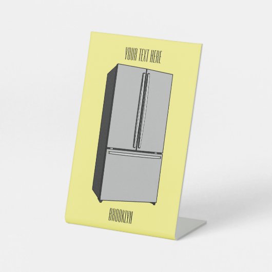 ドアフランスの冷蔵庫の漫画イラストレーション 台座サイン (正面)