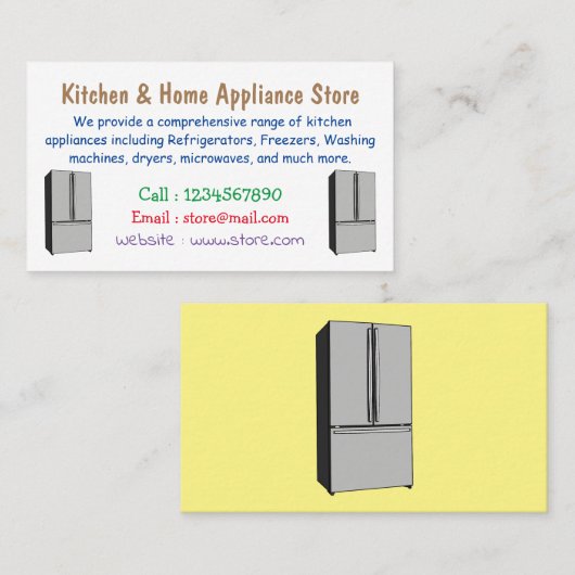 ドアフランスの冷蔵庫の漫画イラストレーション 名刺 (正面/裏面)