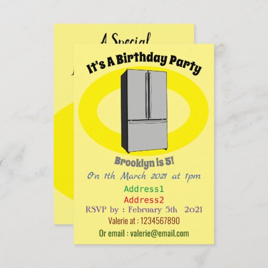 ドアフランスの冷蔵庫の漫画イラストレーション 招待状 (正面/裏面)