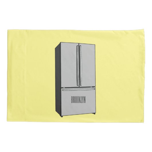 ドアフランスの冷蔵庫の漫画イラストレーション 枕カバー (裏面)