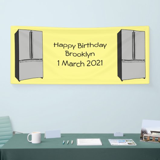 ドアフランスの冷蔵庫の漫画イラストレーション 横断幕 (トレードショー)