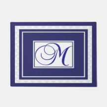 ドアマットイニシャルMモノグラムブルーホワイト