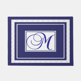 ドアマットイニシャルMモノグラムブルーホワイト ドアマット