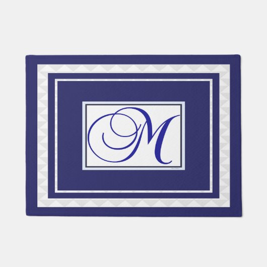 ドアマットイニシャルMモノグラムブルーホワイト ドアマット (正面)