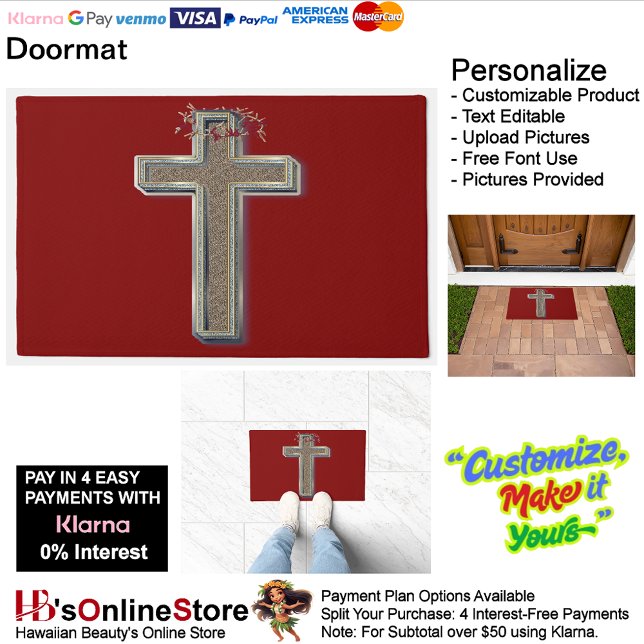 ドアマットレッド背景45.7 x 60.96 cm ドアマット (Cross Door Mat Background with Red Background.)