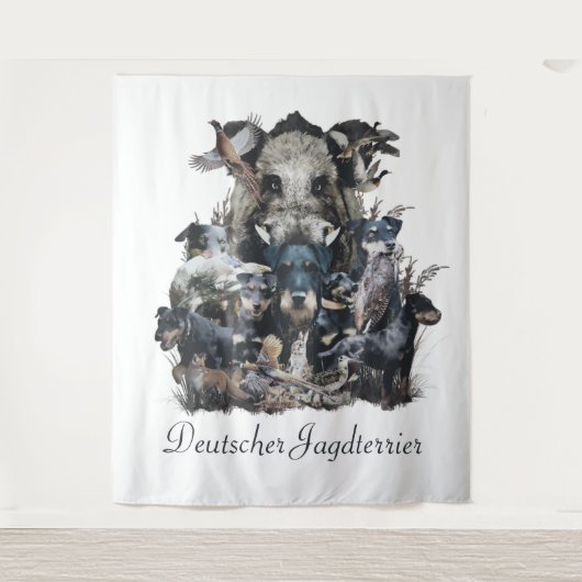 ドイチェジャグテリアスクエアウォールクロックコーヒームー タペストリー (正面)