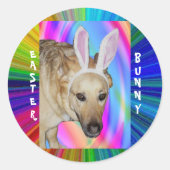 ドイツおもしろいの羊飼い犬とイースターバニーの耳 ラウンドシール (正面)