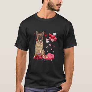 ドイツおもしろいシェパードバラハートハッピーバレンタインD Tシャツ