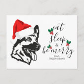 ドイツおもしろいシェパードSanta Hatスクリプトクリスマス シーズンポストカード (正面)