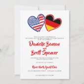 ドイツとアメリカのハートフルな結婚式のフラッグ 招待状 (正面)