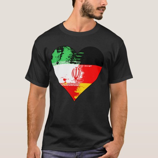 ドイツとイランのハートの伝統旗 Tシャツ (正面)