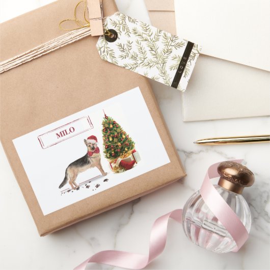 ドイツのおもしろい牧羊犬 長方形シール (ギフト)