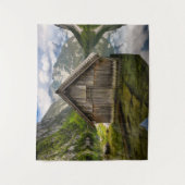 ドイツのアルプスにあるオバーゼー湖のボートハウス タペストリー (正面)