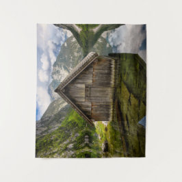 ドイツのアルプスにあるオバーゼー湖のボートハウス タペストリー