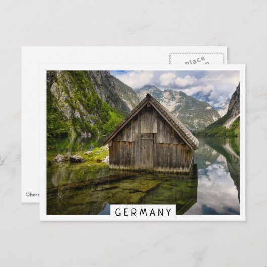 ドイツのアルプスのオブエルシー湖のボートハウス ポストカード (正面/裏面)