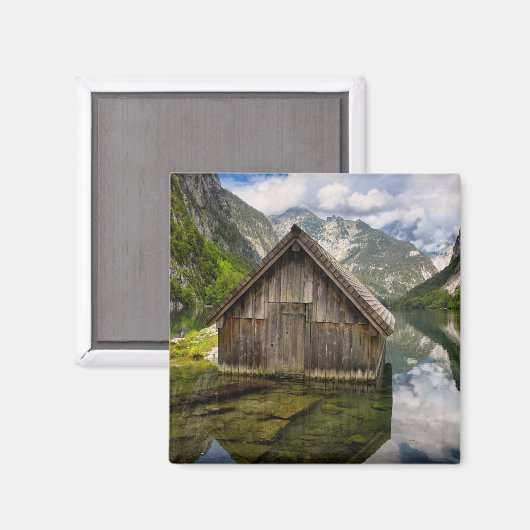 ドイツのアルプスのオブエルシー湖のボートハウス マグネット (正面/裏面)