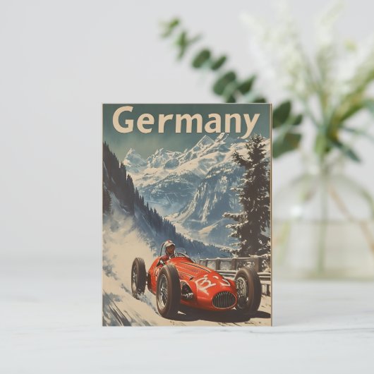 ドイツのアルプスのヴィンテージレーシングカー ポストカード (スタンド正面)