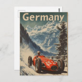 ドイツのアルプスのヴィンテージレーシングカー ポストカード (正面/裏面)