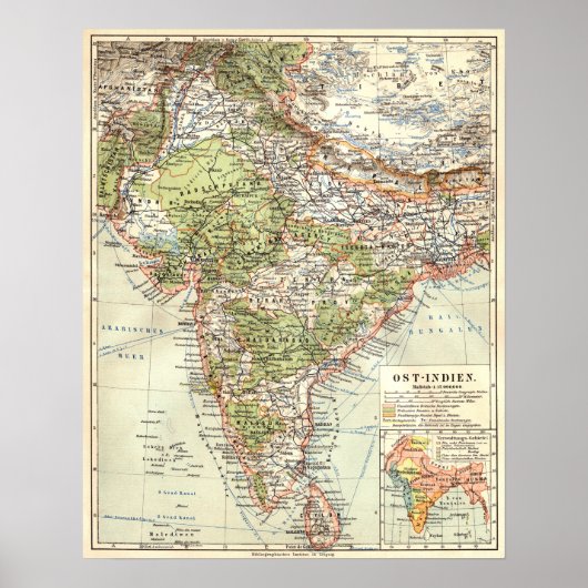 ドイツのインドの地図 ポスター (正面)