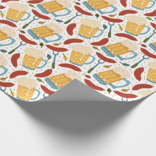 ドイツのオクトバーフェストのビールとソーセージ ラッピングペーパー (角)
