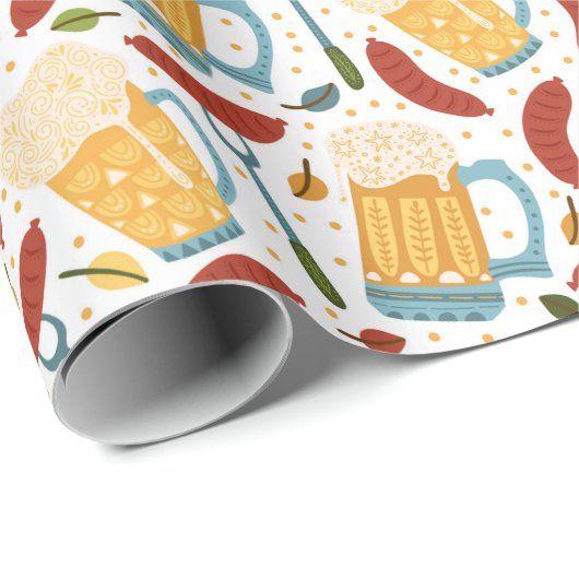 ドイツのオクトバーフェストのビールとソーセージ ラッピングペーパー (ロールコーナー)