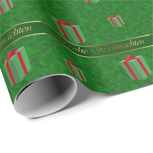 ドイツのクリスマスのギフトは緑の覆いの紙を包みます ラッピングペーパー (ロールコーナー)