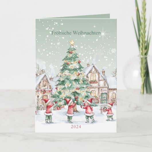 ドイツのクリスマスツリー 雪の家 ホリデーカード (正面)